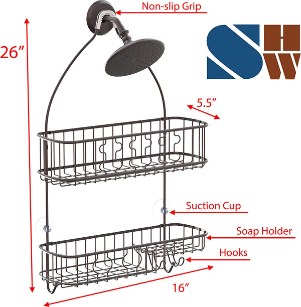 Johnika Suction Bamboo Shower Shelf Rebrilliant