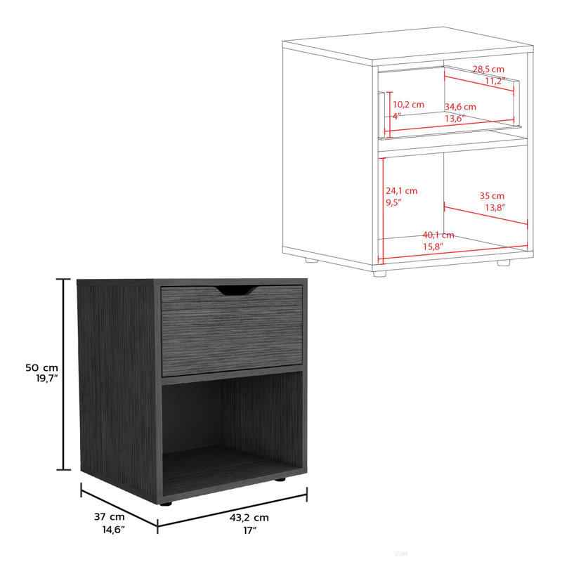 19.7-Inch High Nightstand End Table With Open Shelf