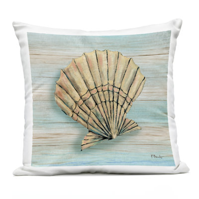 Coastal Teak Clam Shell Outdoor Printed Pillow design by Paul Brent