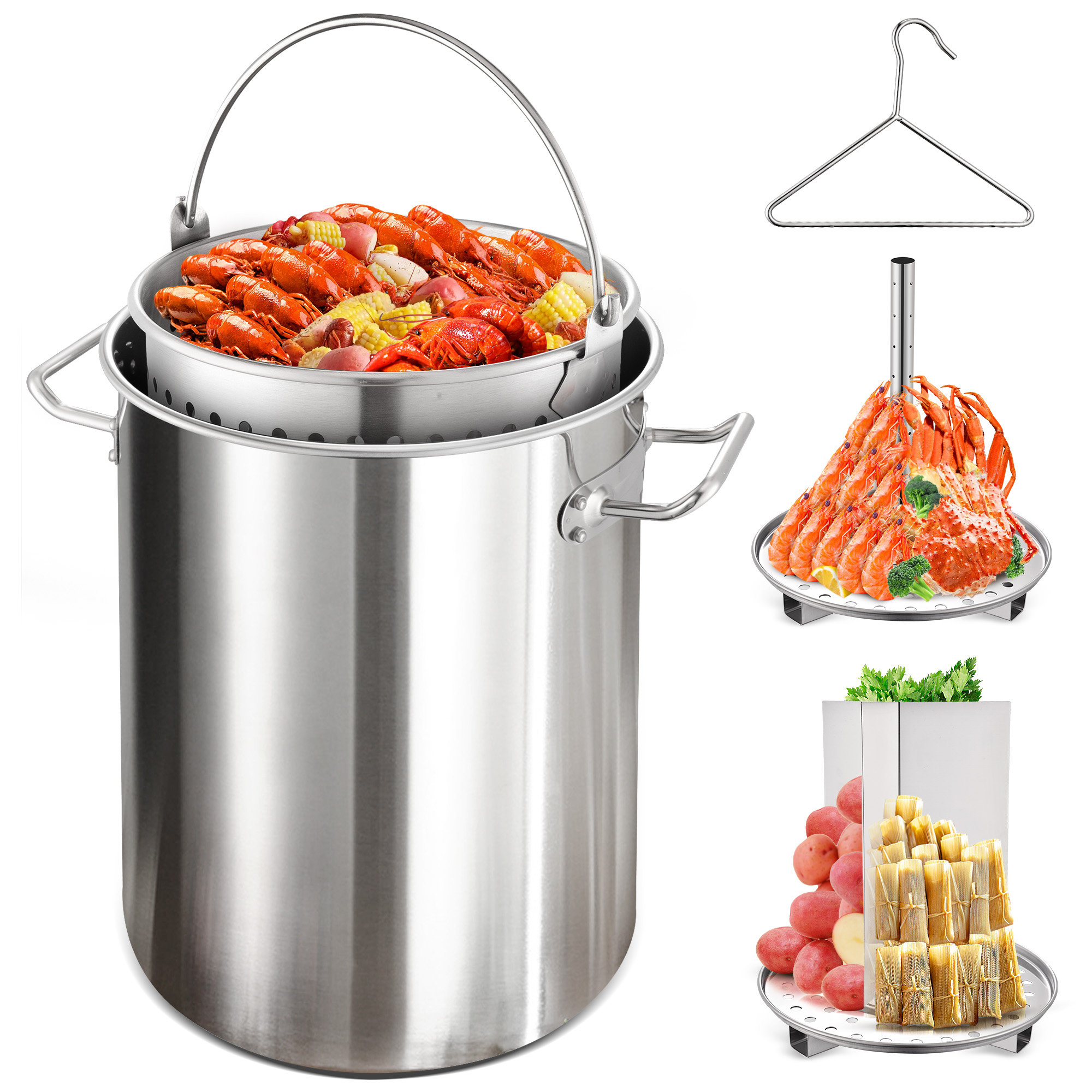 Stainless Steel Multifunction Pot With Lid Deep Fryer With Basket