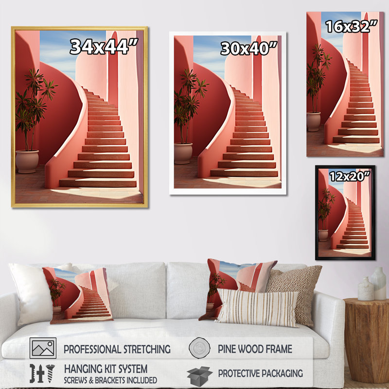 " Modern Architectual Stairway Grace " Print, Natural Floater Framed, 20" H x 12" W