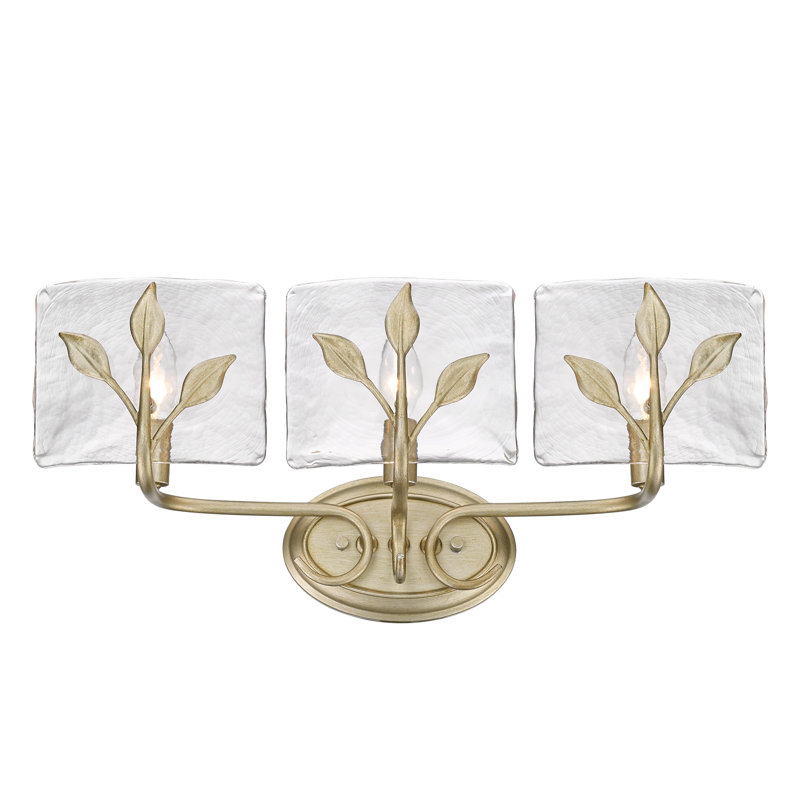 Wykeria 3-Light Vanity Light with Hammered Water Glass, White Gold