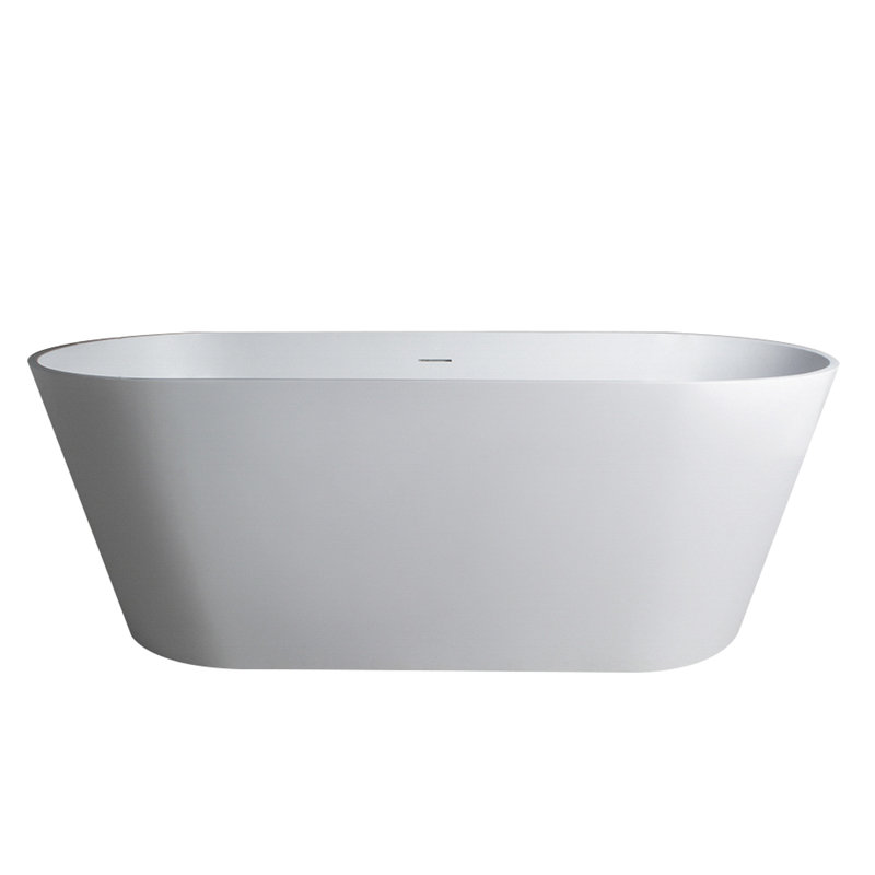 Baignoire autoportante à surface solide de 65 pouces avec design contemporain de luxe, finition mate pour petite salle de bain ovale, salle de bain minimaliste, salle de bain moyenne