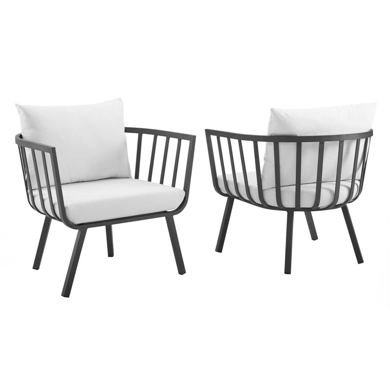 Riverside Outdoor Patio Aluminum Armchair, White/Black