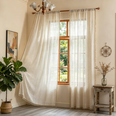 Boho Macrame Curtains 108" Linen 2 Panels