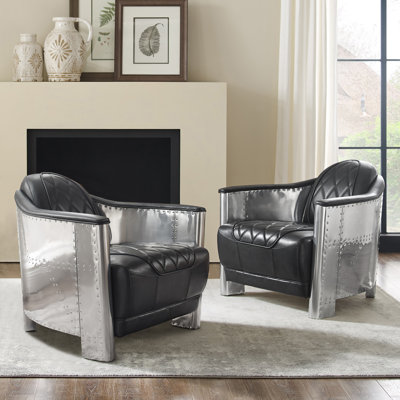 Pettengill Tufted Distressed Genuine Full Grain Leather Armchair(Set Of 2)