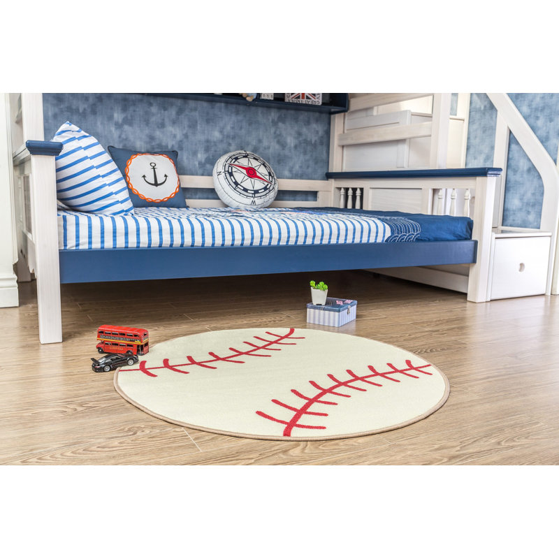 Tapis rond pour enfants Furnish My Place Baseball | Forme ronde | Maternelles, salles de classe et salles de jeux | Design contemporain | Multicolore 