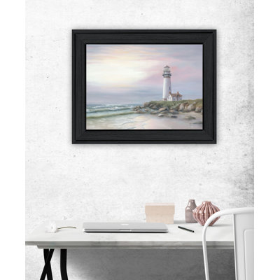 Franich Lighthouse At Sunset Framed Wall Art for Living Room, Home Wall Decor by Georgia Janisse