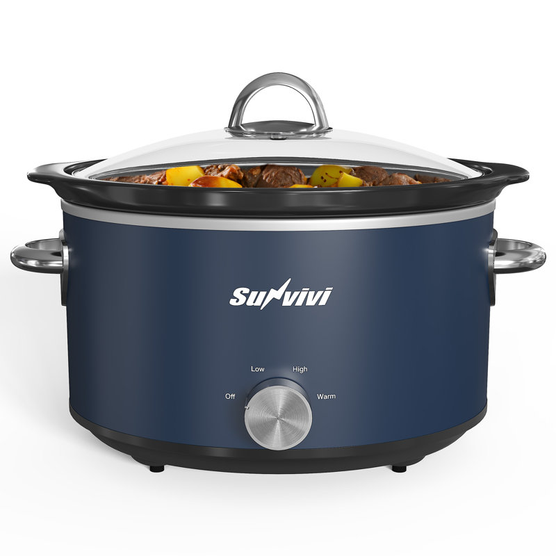 4 Quart Slow Cooker With 3 Heating Settings, Blue