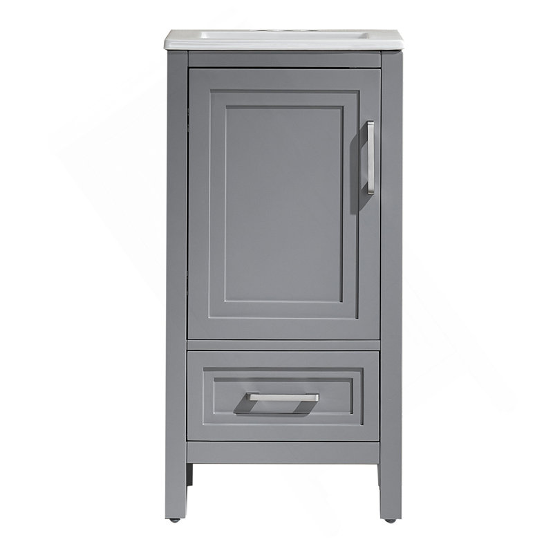 Ensemble de meuble-lavabo simple autoportant 18 po avec 2 poignées entièrement assemblé, Gris