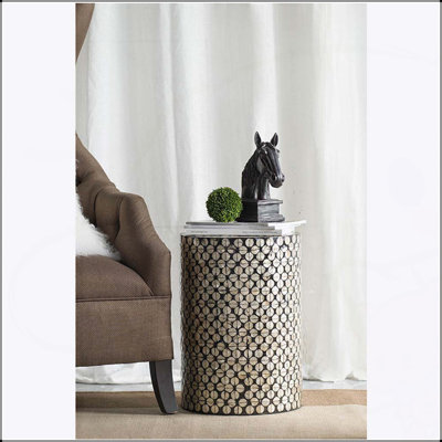 Tabouret de jardin cylindrique D14x20, table d'appoint avec design noir et or