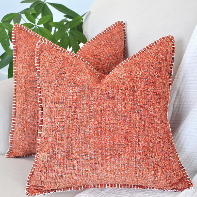 Housses de coussin en chenille douce avec bord cousu, 18 po x 18 po, Orange, Housse de coussin seulement - sans coussin