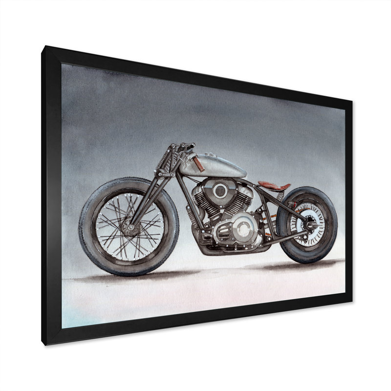 Moto personnalisée sur fond gris - impression sur toile, H 12 po x l 20 po x P 1 po, Cadre noir