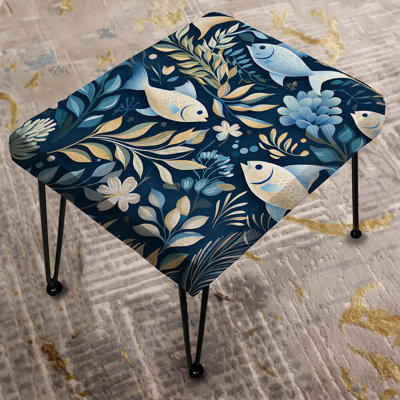 Coastal Tranquility Seaside Fish Pattern - Coastal Rectangle Ottoman