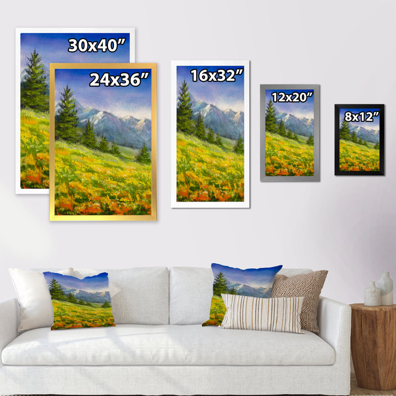 «Blossing Field in the Pine Mountains», peinture sur toile, Cadre photo blanc, H 12 po x l 8 po x P 1 po