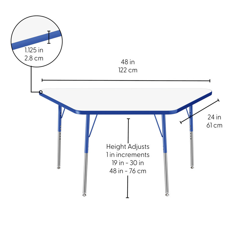 Table d'activité trapézoïdale effaçable à sec avec pieds réglables - blanc / noir, 18 po x 30 po, Tableau blanc / bleu