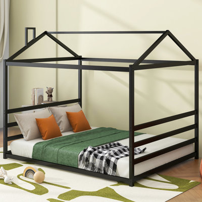 Lit plateforme en métal pour grand lit, noir - Queen