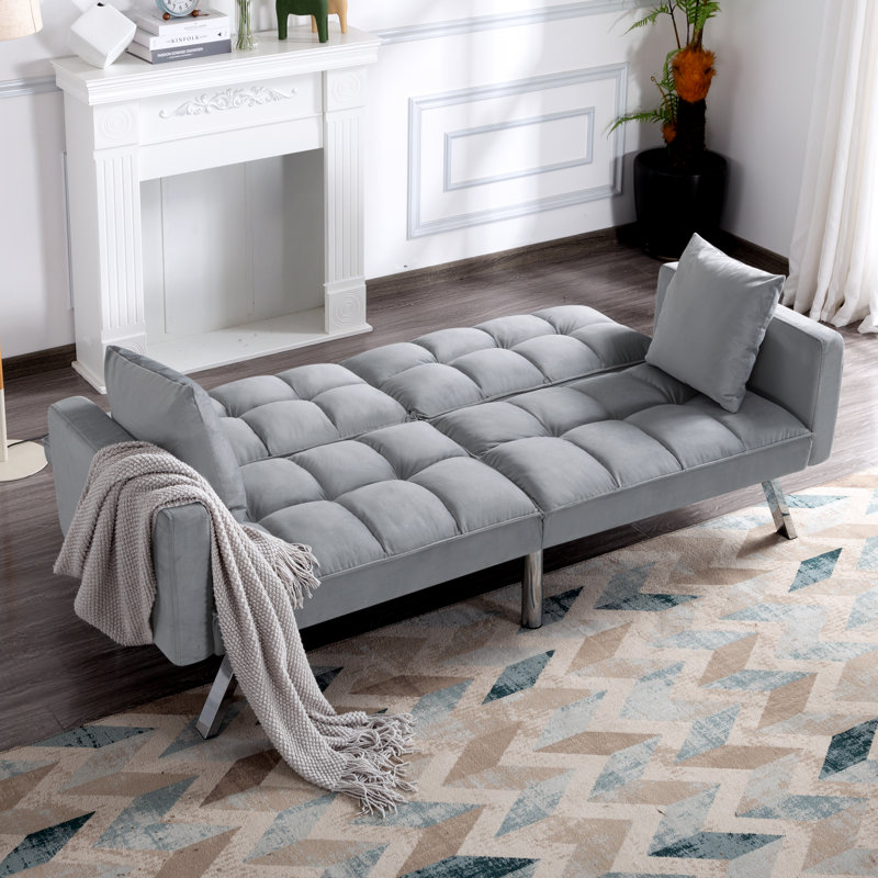 Canapé futon convertible inclinable 74 po Elegra, Gris clair