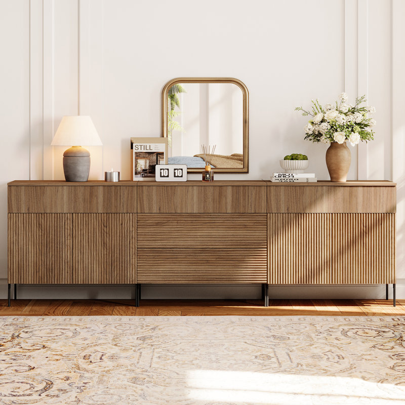 Ensemble de commodes à 5 tiroirs 94,5 po Modern Reeded, commode minimaliste avec rangement, commode en bois pour salon, chambre à coucher, entrée