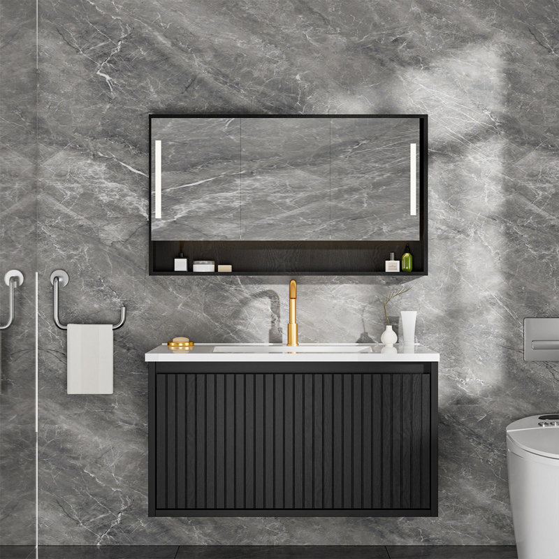 Meuble-lavabo 30 po avec lavabo en céramique, Noir