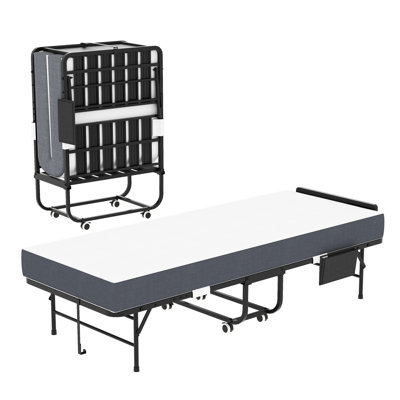 75-inch Twin Bed With Adjustable Headboard, 5-inch Memory Foam, Space Guest Bed, Portable On Wheels, Suitable For Dorm Rooms Space, Stable And , Wheels