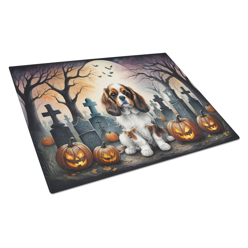 Cavalier Spaniel Spooky Halloween Glass Cutting Board Large