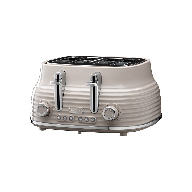 Daewoo Sienna Retro 4-Slice Toaster High Lift Handle 6 Settings Defrost Reheat, Taupe