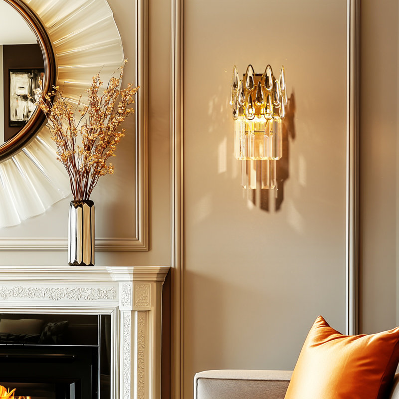 Wall Crystal Sconce Light Wall Mounted Lamp Lighting Gold Frame