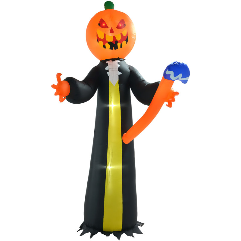 Tête de citrouille gonflable terrifiante 10 pi fantôme avec marteau, décoration d'Halloween pour cour extérieure à DEL, imperméable