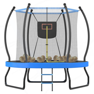 Trampoline 8 pi avec panier de basketball, filet d'enclos et échelle, trampoline d'extérieur pour enfants, trampoline récréative