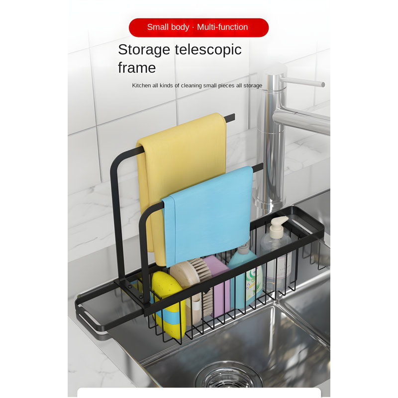 Adjustable Kitchen Sink Dish Drying Rack With Expandable Design, Space-Saving Organizer For Sponges And Utensils