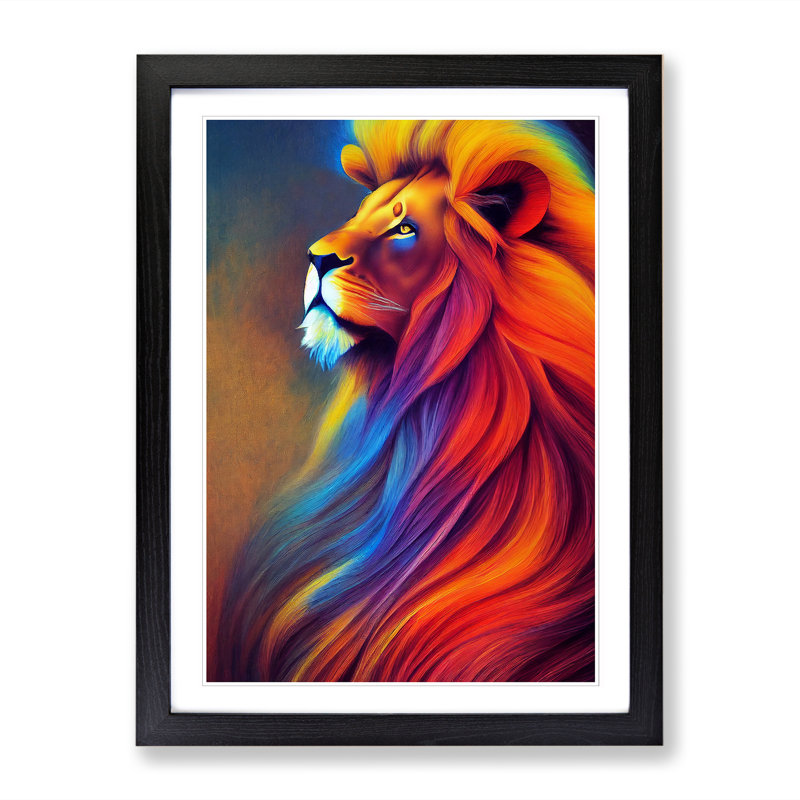 Lion Impressionism - Picture Frame Print, Black, 34cm H x 25cm W x 2cm D