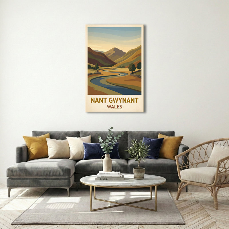 Nant Gwynant, Wales - Romantic Snowdonia Valley Travel Poster and Scenic Art Print. Giclee Print on Wrapped Canvas. Wall Art, Home Decor - Regions & Scenic Areas, Wales 1 Piece Wrapped Canvas Wall Art