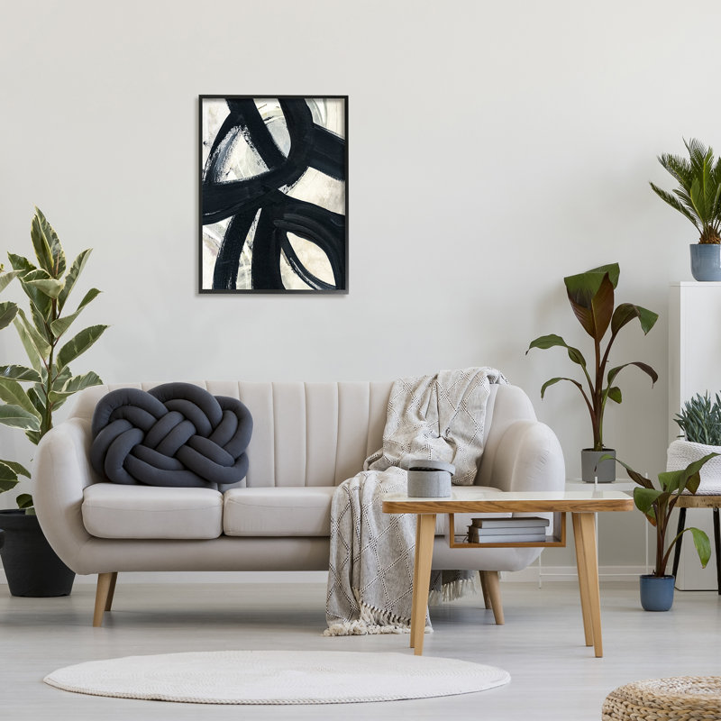 «Dynamic Modern Black Paint Strokes Bold Abstract» par Susan Jill - peinture à cadre flottant sur toile