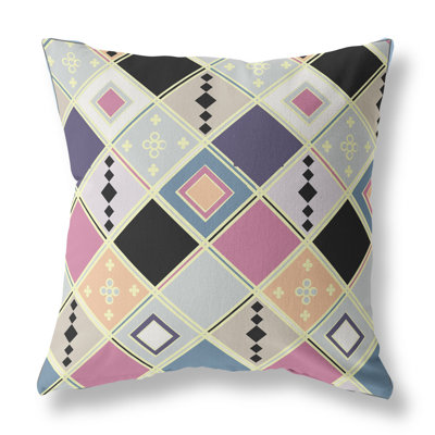 16" X 16" Purple And Yellow Broadcloth Floral Throw Pillow