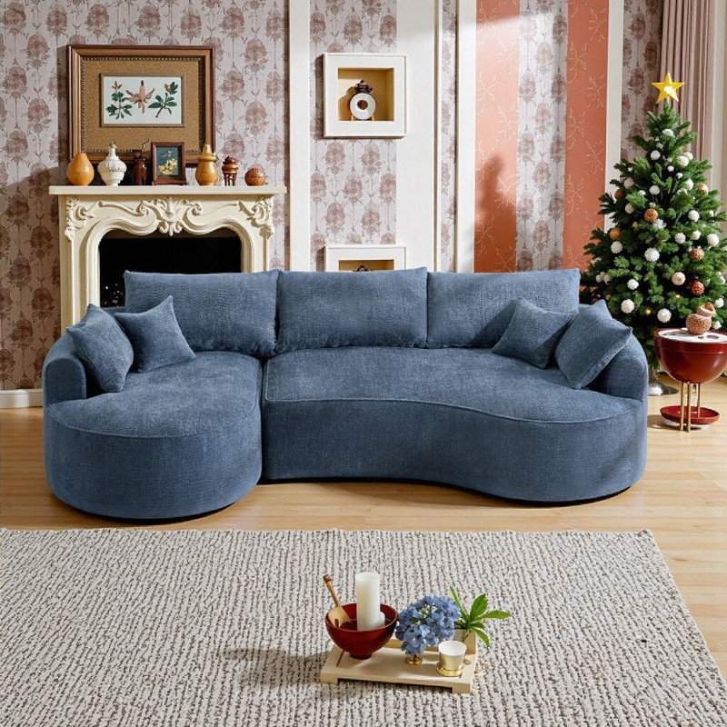 Canapé modulaire en chenille avec éponge haute résilience et coussins de dossier, Chenille bleu
