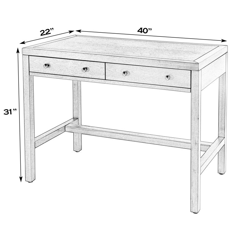 Nora 40 in. W Rectangular Wood 2 Drawer Writing Desk, Textured White
