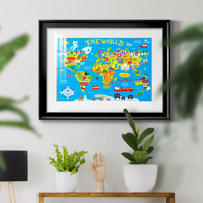 Carte du monde - impression encadrée, Cadre noir, H 22,5 po x l 30,5 po x P 1,5 po
