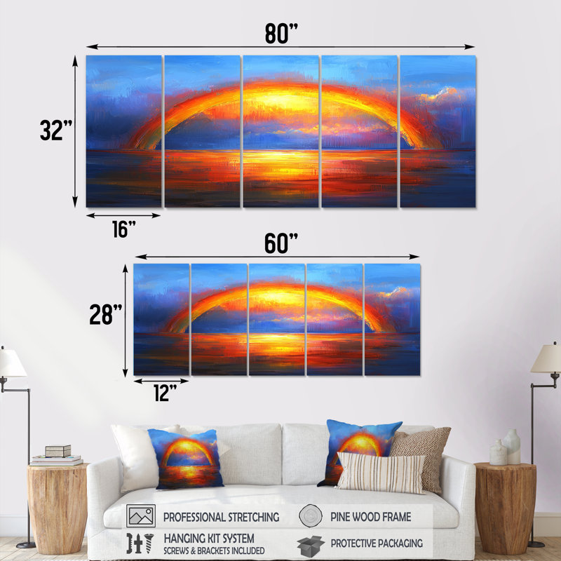 «Madeleine» - Art mural arc-en-ciel - Ensemble d'art mural traditionnel, H 32 po x l 80 po, 5
