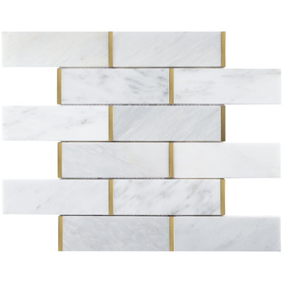Natural 11.86 in. x 11.54 in. Brick Joint Polished Marble Mosaic Tile