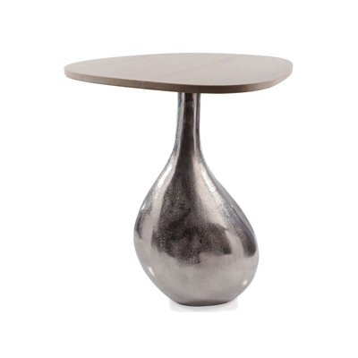 Waconia 22" Silver And Beige Cast Aluminum And Marble Pedestal End Table