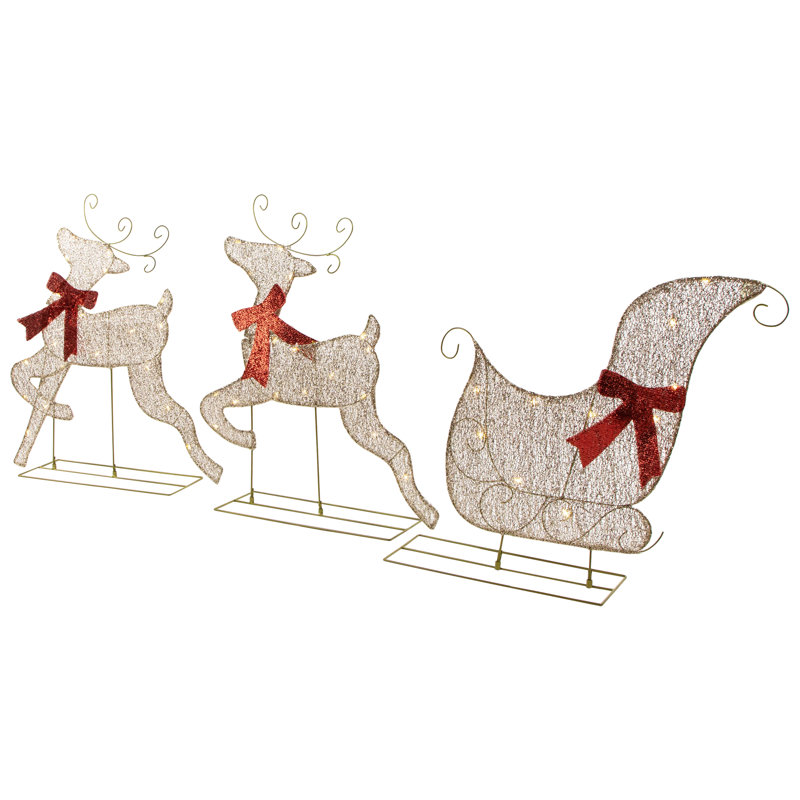 Décoration de Noël d'extérieur à 3 lumières renne et traîneau à DEL 3 pièces