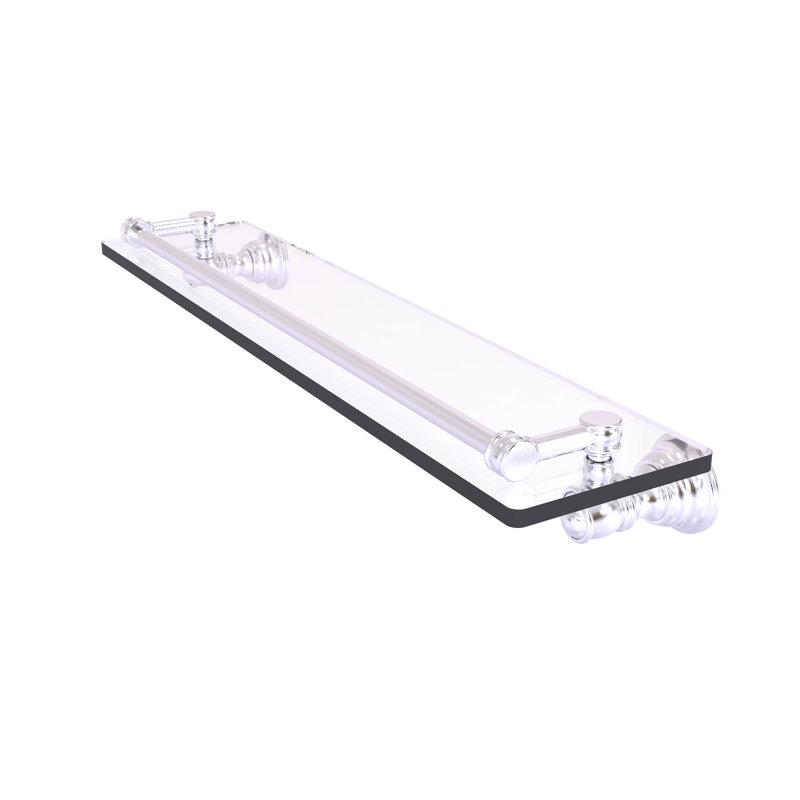 Freyja Glass Bracket Shelf, 3.3" H x 22" W x 5.54" D, Satin Chrome