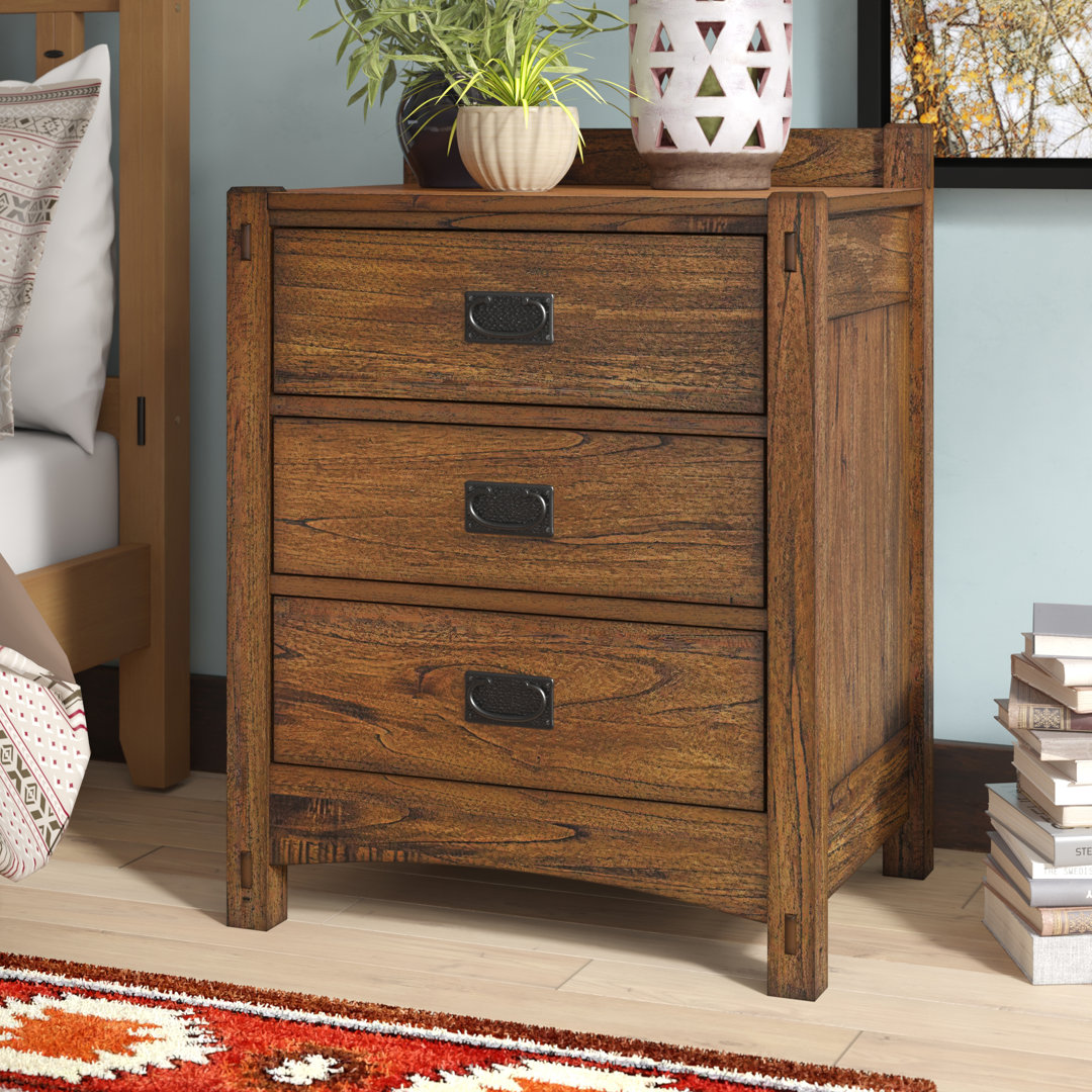 3-drawer Solid Wood Nightstand with USB Chargers Loon Peak®