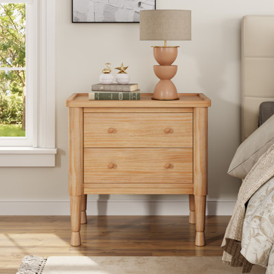 Table de chevet moderne à 2 tiroirs avec plateau et pieds en bois massif Barker