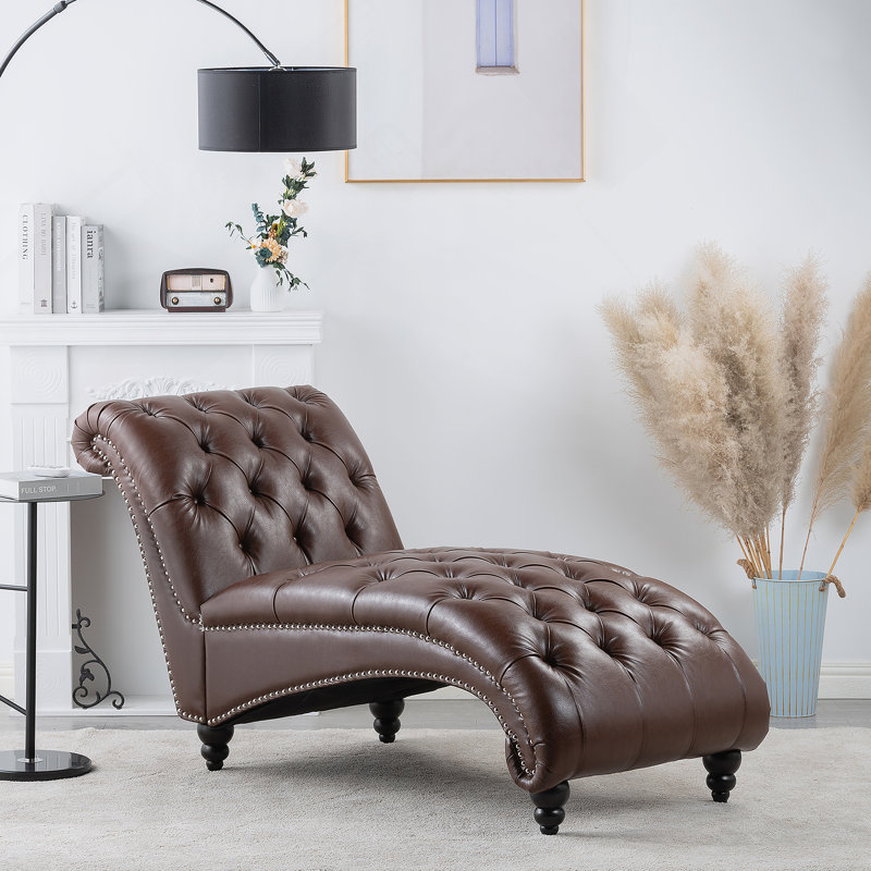 Chaise longue sans accoudoirs touffetée, Marron foncé
