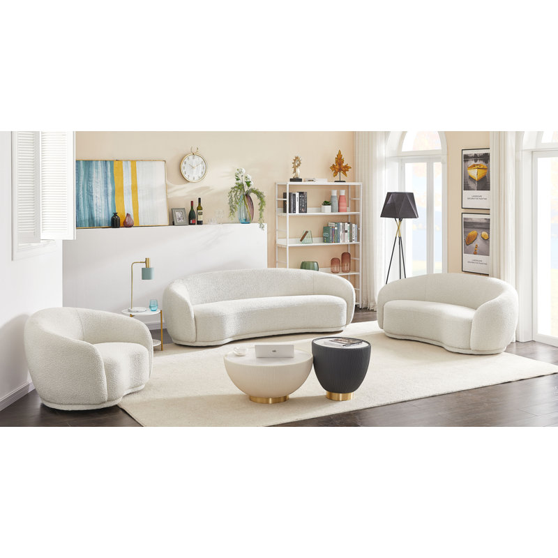 Daetyn 64" Rolled Arm Chesterfield Loveseat, Cream Boucle