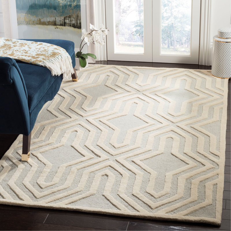 Deedgra Hand Tufted Wool Geometric Rug, Rectangle 5' x 8'