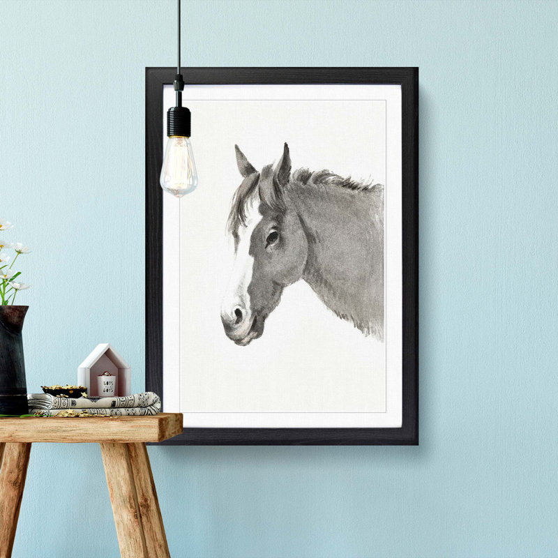 Head of the Horse by Jean Bernard - Picture Frame Drawing Print on MDF, Black Framed, 65cm H x 48cm W x 2cm D