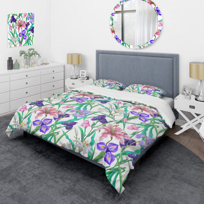 Mauve fleurs tropicales - ensemble de housse de couette floral - microfibre de polyester